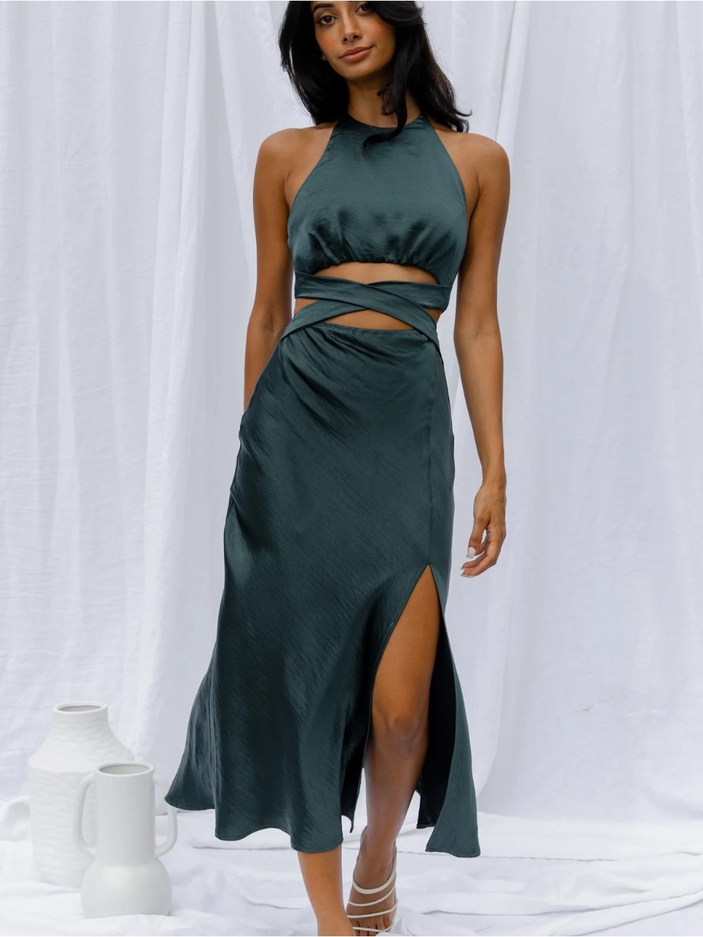 Selfie Leslie Social Butterfly Cut-Out Waist Midi Dress Jade